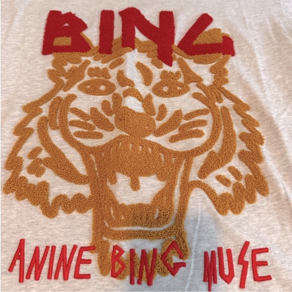 ANINE BING Grey Chenille Graphic Tiger Tee Muse T-shirt XS - Picture 5 of 8
